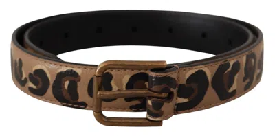 Dolce & Gabbana Brown Leopard Print Vintage Metal Waist Buckle Women's Belt In Brown