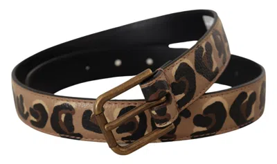 Dolce & Gabbana Brown Leopard Print Vintage Metal Waist Buckle Women's Belt In Brown