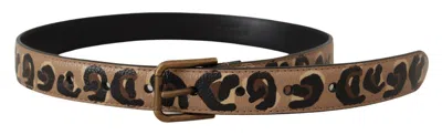 Dolce & Gabbana Brown Leopard Print Vintage Metal Waist Buckle Women's Belt In Brown