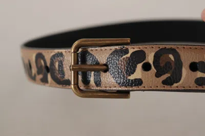 Dolce & Gabbana Brown Leopard Print Vintage Metal Waist Buckle Women's Belt In Brown