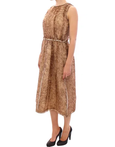 Dolce & Gabbana Brown Sleeveless Silk Dress In Multi