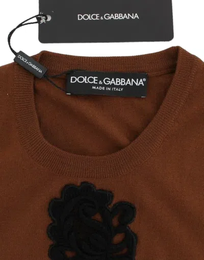 Dolce & Gabbana Brown Wool Black Lace Vest Sweater Women's Top In Sand