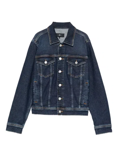 7 For All Mankind Adi Denim Trucker Jacket In Animal Print