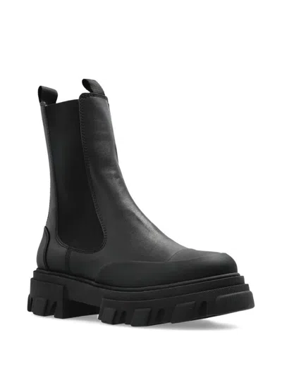 Ganni Black Leather Chelsea Boots In Multi