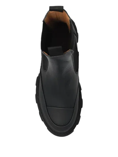 Ganni Black Leather Chelsea Boots In Multi