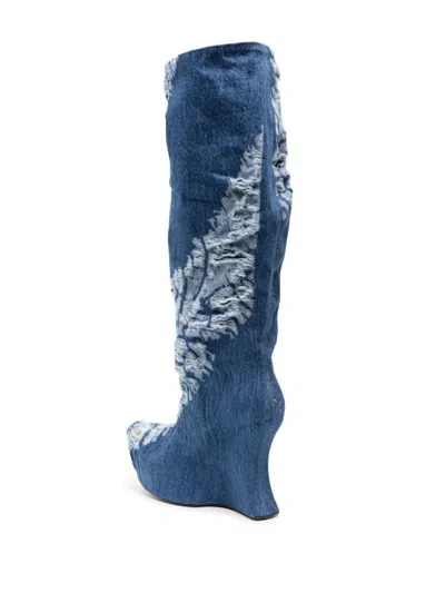Masha Popova Denim Heel Boots In Animal Print