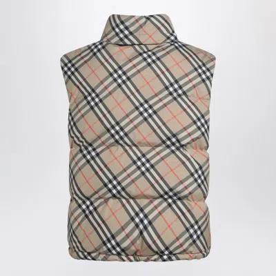 Burberry Check-pattern Padded Gilet With Zip In Sand