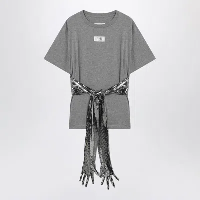 Mm6 Maison Margiela Cotton T Shirt Gloves Sequin Belt In Gray