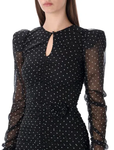 Rotate Birger Christensen Torana Polka-dot Ruched Minidress In Black