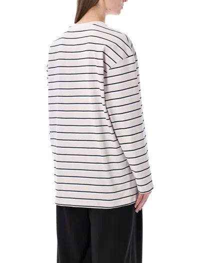 Rotate Birger Christensen Striped Oversized Cotton Jersey T-shirt In White
