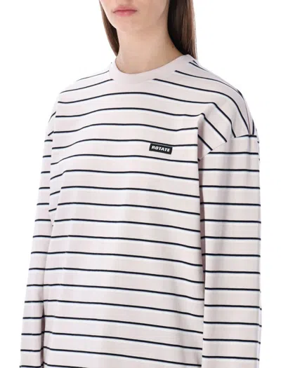 Rotate Birger Christensen Striped Oversized Cotton Jersey T-shirt In White