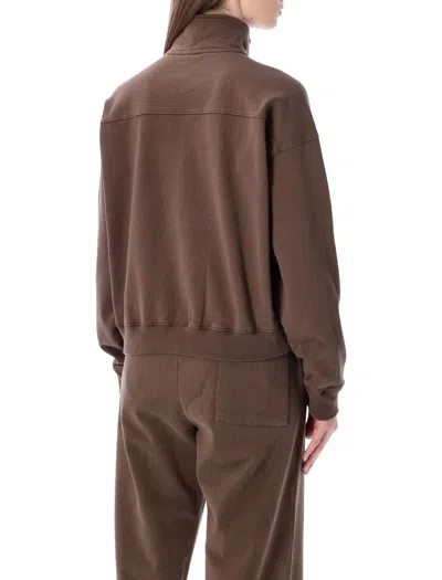 Sporty And Rich New York Crest Quarter Zip Top In Brown