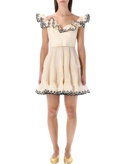 Zimmermann Frilled Mini Dress In Neutral