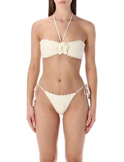 Zimmermann Awaken Crocheted Cotton Flower Bikini In Neutral