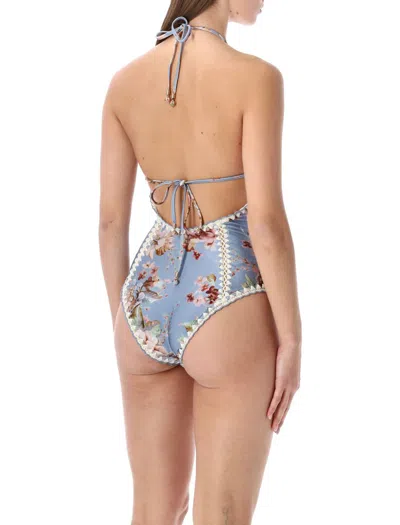 Zimmermann Chambray Crochet One-piece Swimsuit In Blue