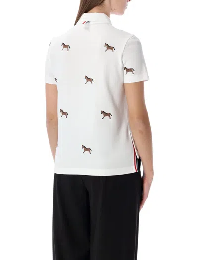 Thom Browne Short Sleeve Polo W/ Horse Half Drop Emb In White