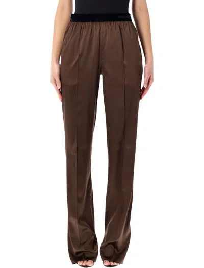 Tom Ford Stretch Silk Satin Pj Pants In Brown