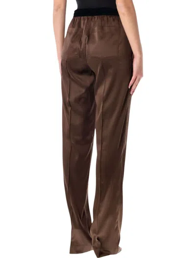 Tom Ford Stretch Silk Satin Pj Pants In Brown