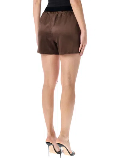Tom Ford Silk Satin Relaxed Waistband Shorts In Brown