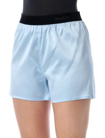 Tom Ford Stretch Silk Satin Relaxed Pj Shorts In Blue