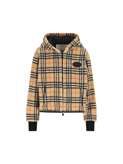 Burberry Women Cropped Hooded Check Fleece Jacket In Multi