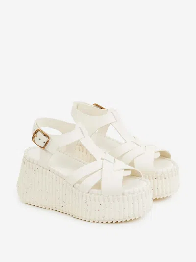 Chloé Nama Leather T-strap Platform Sandals In White