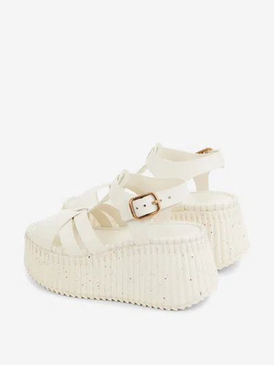 Chloé Nama Leather T-strap Platform Sandals In White