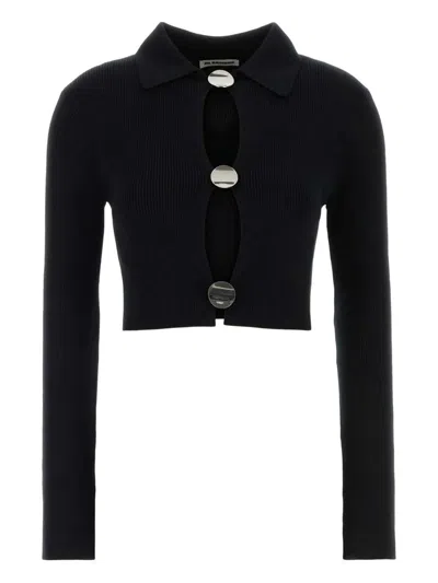 Jil Sander Cropped Cardigan Featuring Buttons And Ribbed Design In Black