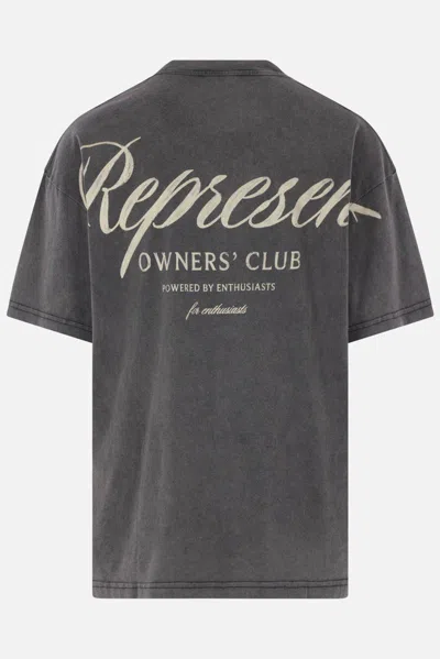 Represent Grey Crew Neck T-shirt With Logo On Front And Back And Faded Effect In Cotton Man In Gray