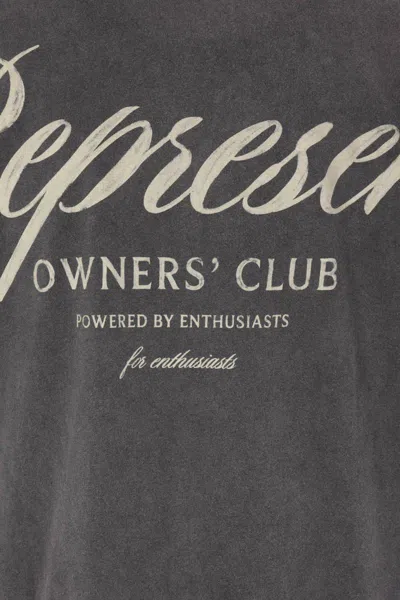 Represent Grey Crew Neck T-shirt With Logo On Front And Back And Faded Effect In Cotton Man In Gray