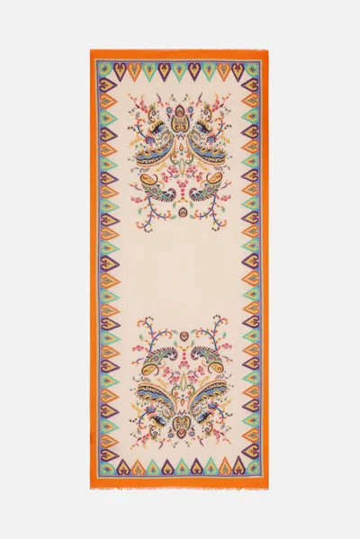 Etro Cotton-blend Jacquard Scarf With Floral Paisley Motif In Neutral