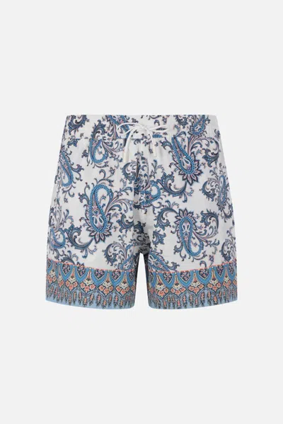 Etro Swim Shorts With Placed Leafy Paisley Print In Blue