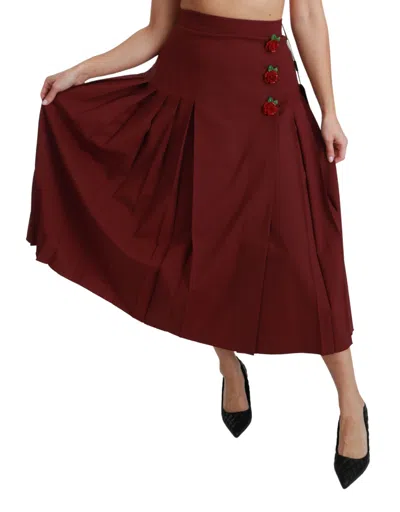 Dolce & Gabbana Red High Waist Pleated Maxi Wool Women's Skirt In Red