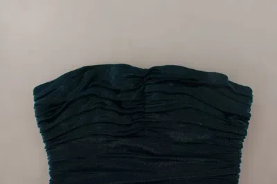 Pre-owned Dolce & Gabbana Turquoise Bustier Bodice Draped Midi Women's Dress () In Blue