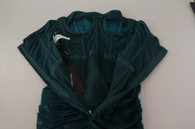 Pre-owned Dolce & Gabbana Turquoise Bustier Bodice Draped Midi Women's Dress () In Blue