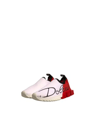 Pre-owned Dolce & Gabbana White Red Low Top Sorrento Sneakers Women's Shoes () In Multi