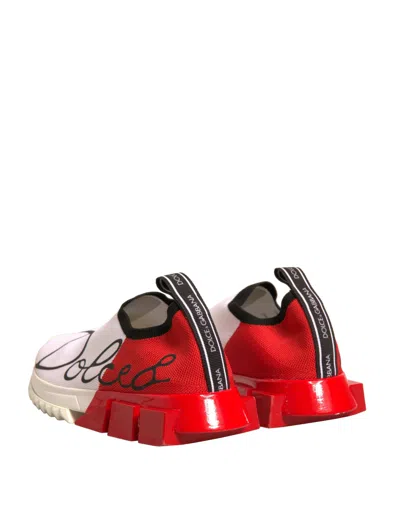 Pre-owned Dolce & Gabbana White Red Low Top Sorrento Sneakers Women's Shoes () In Multi