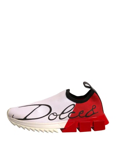 Pre-owned Dolce & Gabbana White Red Low Top Sorrento Sneakers Women's Shoes () In Multi