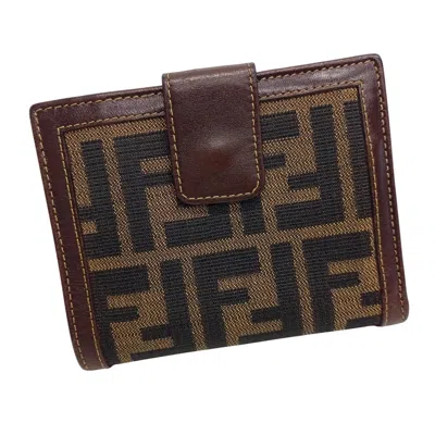 Pre-owned Fendi Brown Canvas Leather Middle Wallet (tri-fold) ()