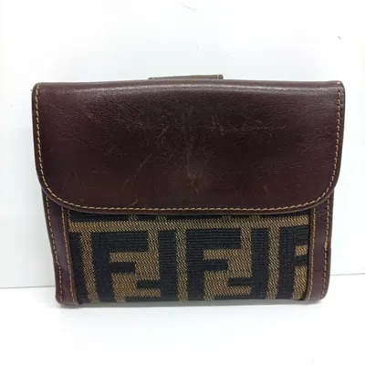 Pre-owned Fendi Brown Canvas Leather Middle Wallet (tri-fold) ()