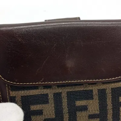 Pre-owned Fendi Brown Canvas Leather Middle Wallet (tri-fold) ()