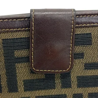 Pre-owned Fendi Brown Canvas Leather Middle Wallet (tri-fold) ()