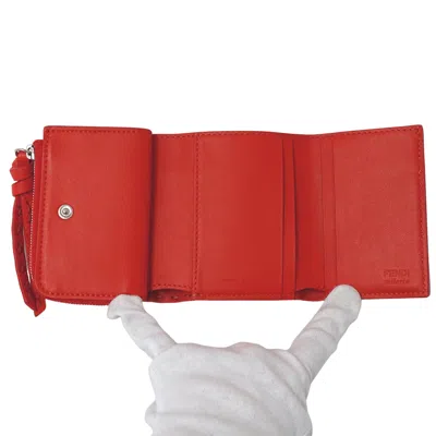 Pre-owned Fendi Red Color Leather Wallet (tri-fold) ()