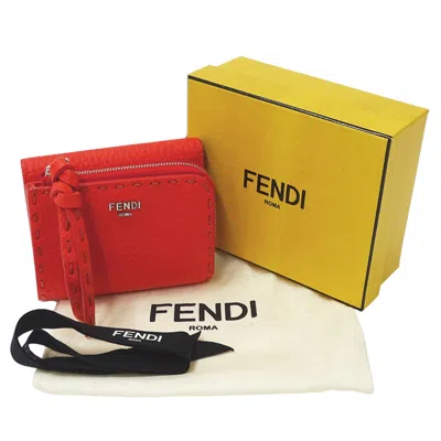 Pre-owned Fendi Red Color Leather Wallet (tri-fold) ()