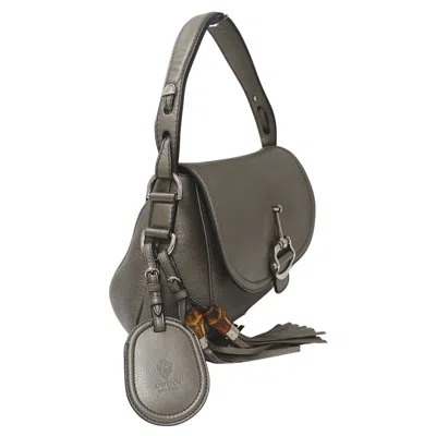 Pre-owned Gucci Bronze Metallic Gray Leather Shoulder Bag ()