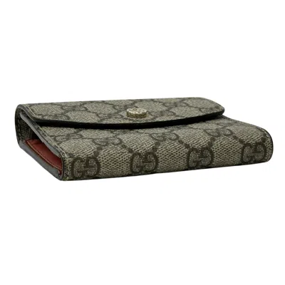 Pre-owned Gucci Brown Red Color Gg Supreme Wallet (tri-fold) () In Multi