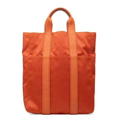 Pre-owned Hermes Orange Toile Chevron Leather Tote Bag ()