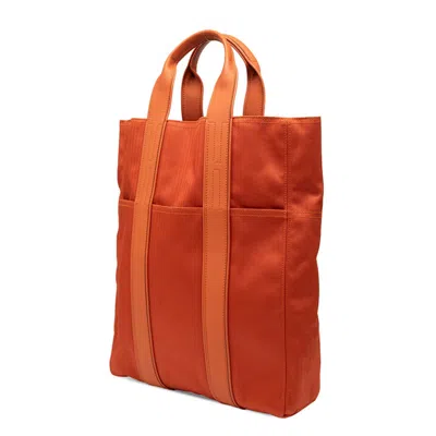 Pre-owned Hermes Orange Toile Chevron Leather Tote Bag ()