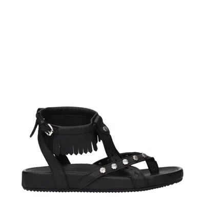 Isabel Marant Black Leather Flat Women's Sandals In Black