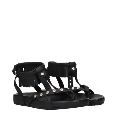 Isabel Marant Black Leather Flat Women's Sandals In Black
